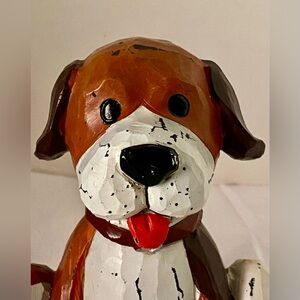 Hand Carved & Painted Articulated Puppy Dog Shelf Sitter Vintage Farmhouse Decor